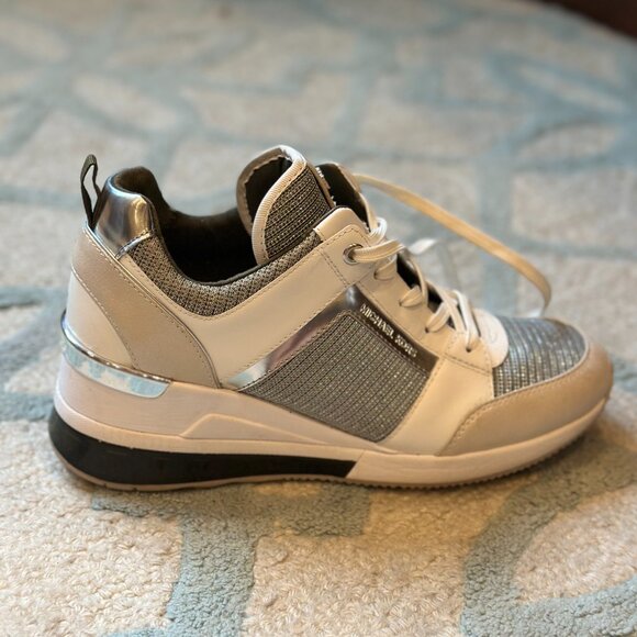 Womens 8.5 Michael Kors Georgie Glitter Chain-Mesh Leather Sneakers Lightly worn - Picture 5 of 11